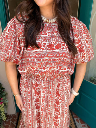 Block Print Floral Midi Skirt Set