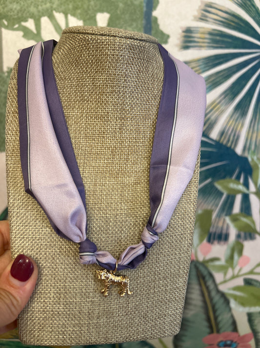 Purple Tiger Charm Scarf Necklace