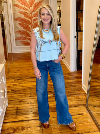 Light Blue Embroidered Top-Free People