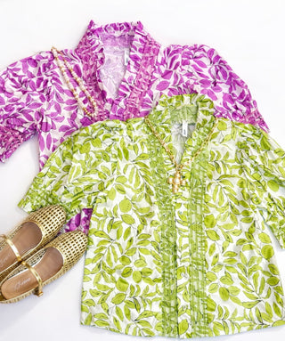 Ruffle V-neck Smocked Puff Sleeve Blouse