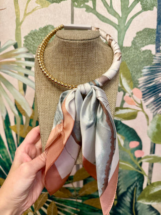 Peach Silk Scarf Wrapped Collar Necklace