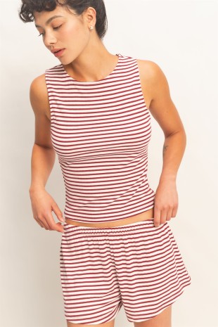 Striped Sleeveless Tank & Shorts Set