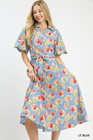 Light Blue Floral Button Up Maxi Dress