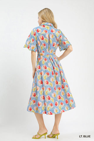 Light Blue Floral Button Up Maxi Dress