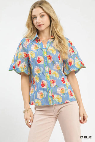 Blue Spring Floral Top