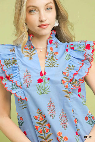Block Floral Print Top