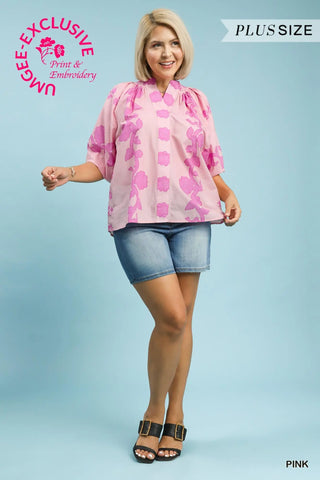 Pink Printed Smocked Collar Top