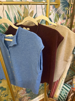 Rolled Edge Button Front Sleeveless Sweater-Saturday Steal