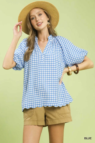Gingham Bubble Sleeve Top