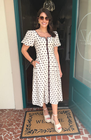 Polka Dot Puffed Sleeve Dress