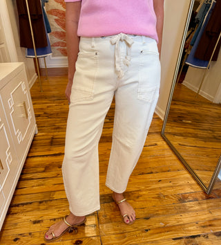 Ivory Crop Barrel Leg Denim w/ Eyelet String