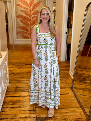 Cream and Green Floral Maxi Dress