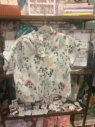 Floral Print Ruffle Trim Top