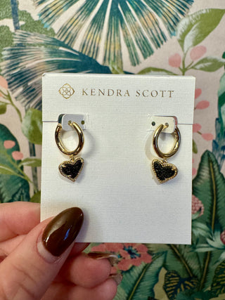 Ari Heart Gold Huggie Earrings in Platinum Drusy-Kendra Scott