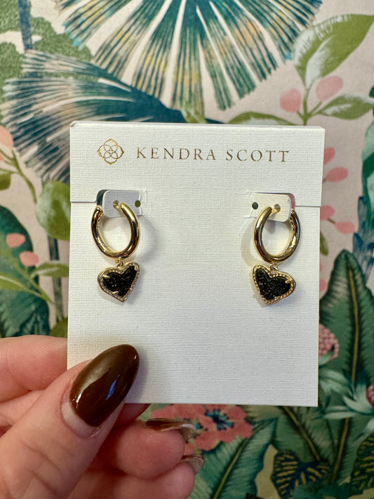 Ari Heart Gold Huggie Earrings in Platinum Drusy