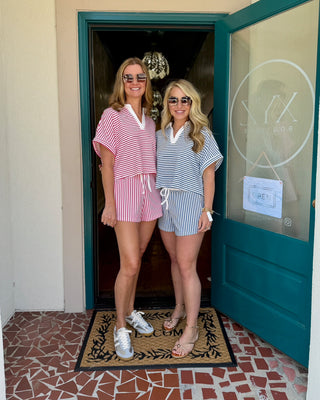 Stripe Collared Shorts Set-Saturday Steal