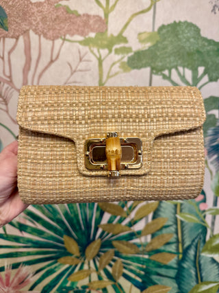 Raffia Gold/Bamboo Buckle Clutch