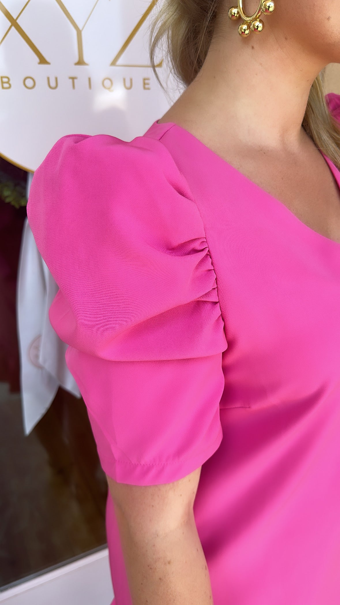 Pink Puffed Sleeve Ruffle Dress