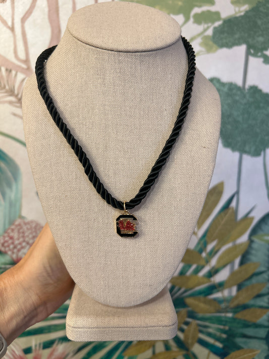 Black Cord Gamecock Pendant Necklace