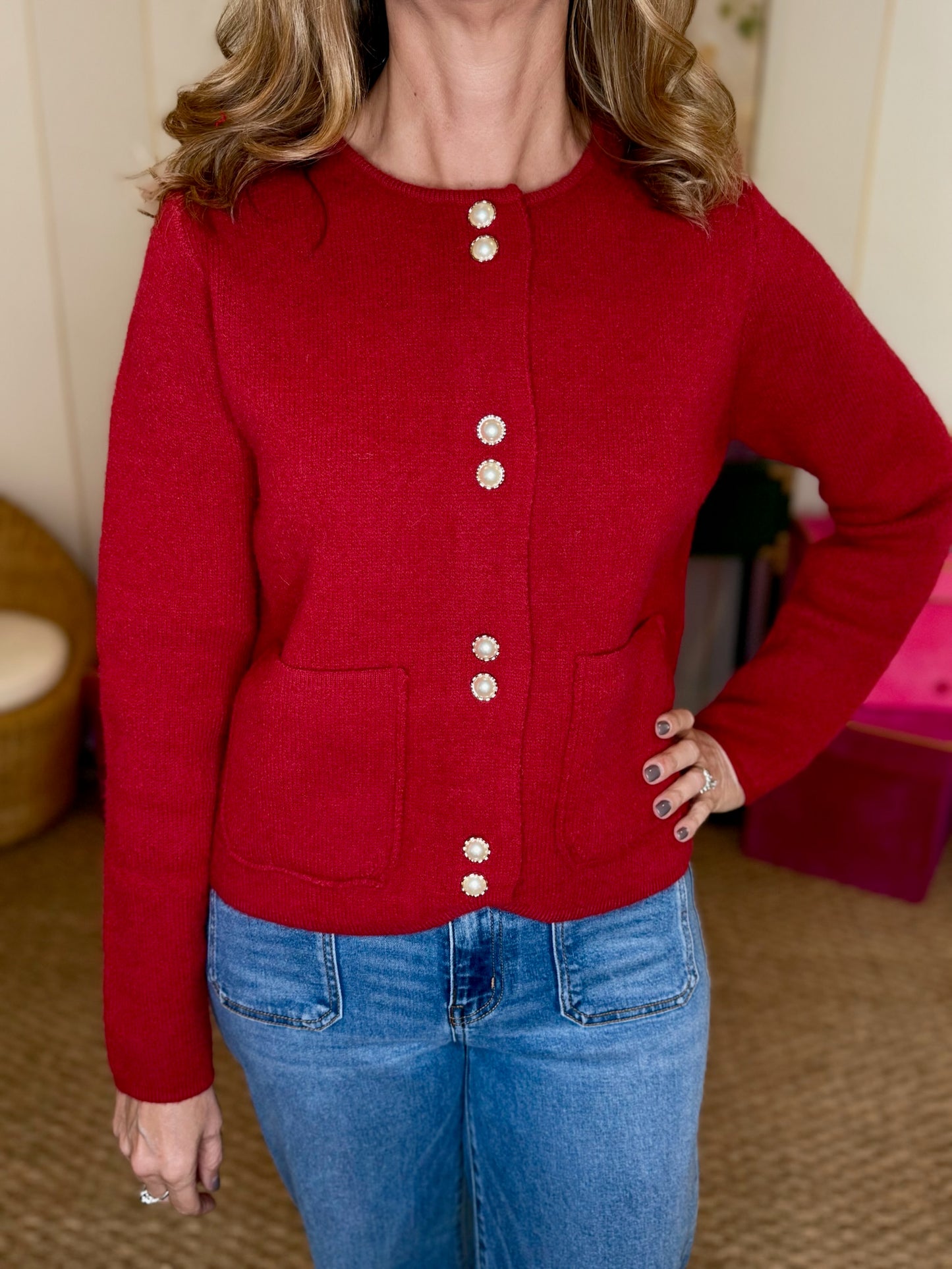 Red Front Patch Pocket Detail