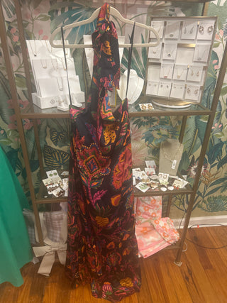 Black Floral Halter Neck Maxi Dress