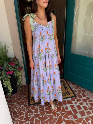 Lavender Floral Sweetheart Maxi Dress