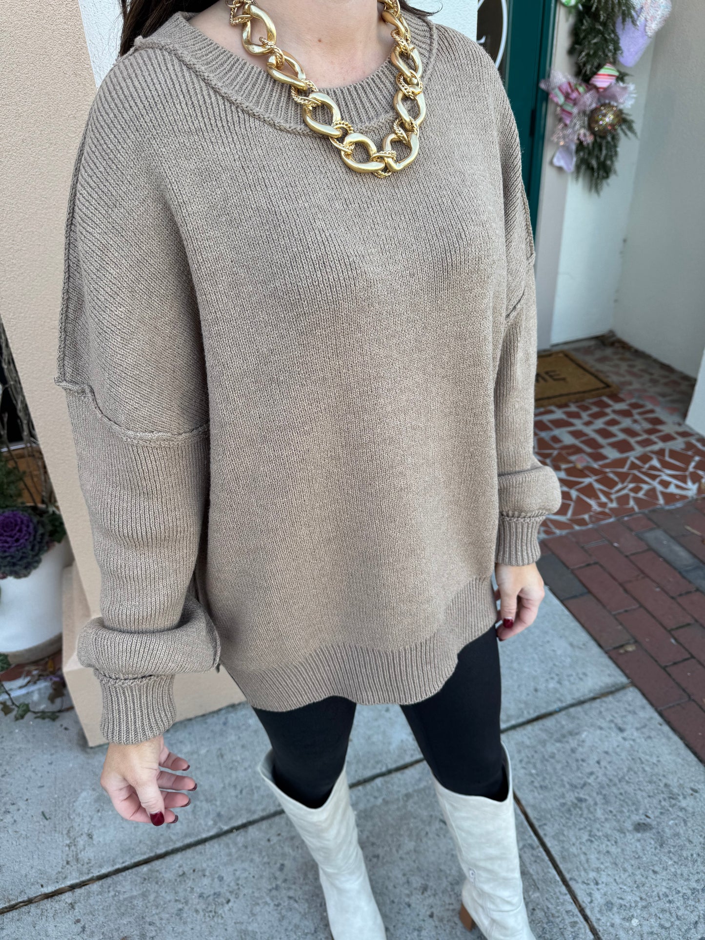 Oversized Basic Solid Sweater Knit Top