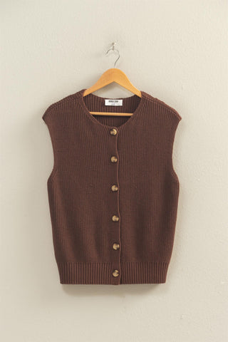 Sleeveless Button-up Ribbed Vest