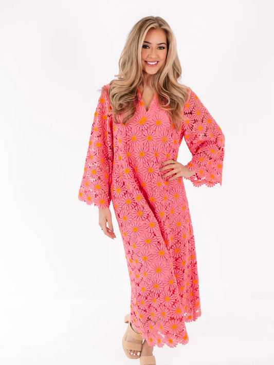 Pink and Orange Floral Midi Dress - J. Marie