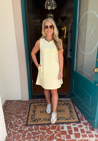 Yellow Crewneck Sleeveless Swing Dress