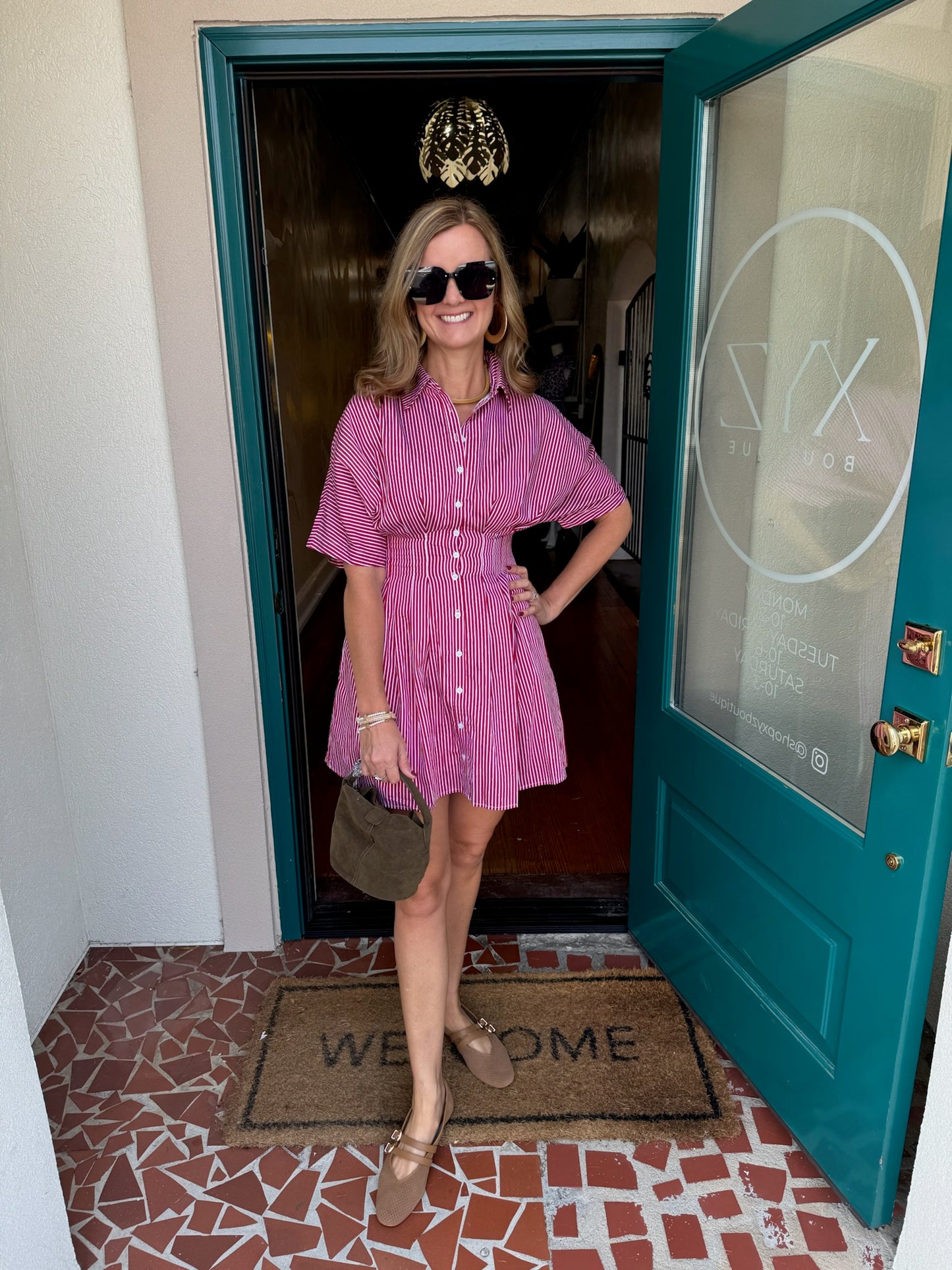 Red Striped Pleated Dress