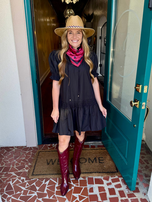 Black Solid Dress With Self-tie Detail