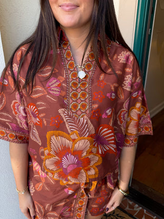 Botanical Print Short Sleeve Top