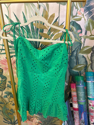 Green Eyelet Romper