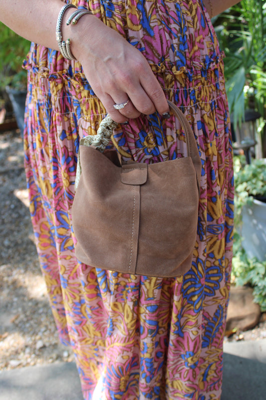 Tan Suede Bucket Bag - Small