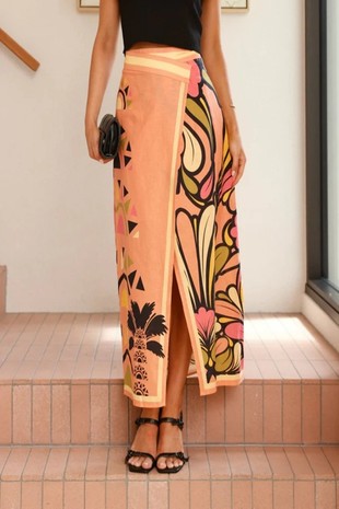 Printed Mid  Length Wrap Skirt