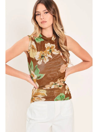 Flower Printed Mesh Top