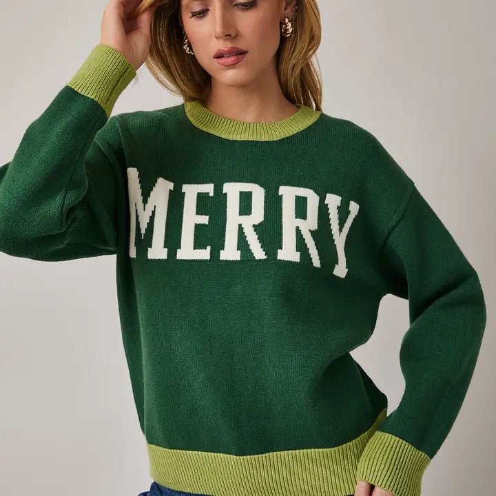 Green Merry Crew Neck Sweater