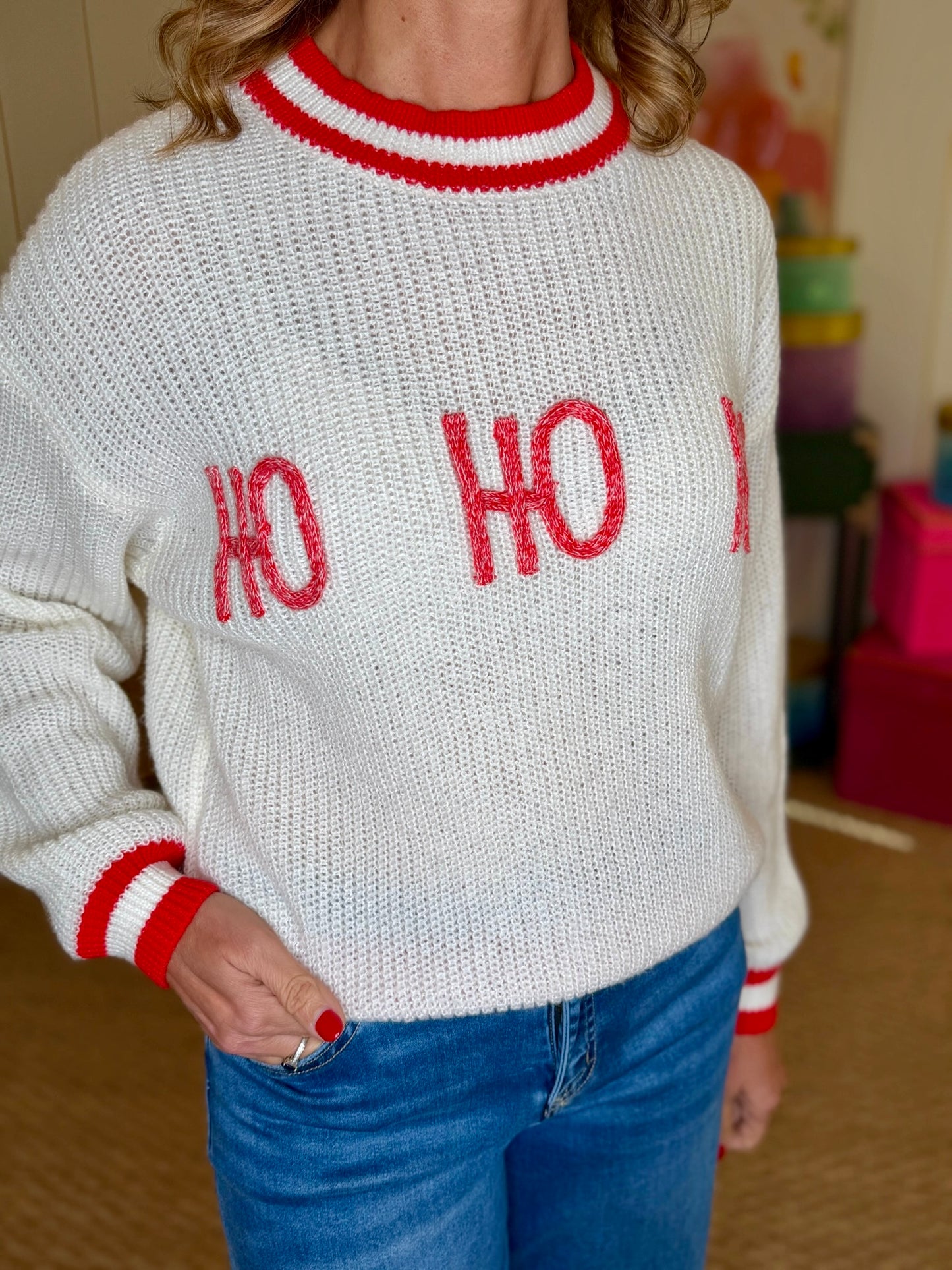 Ho Ho Ho Crew Neck Knit Pullover Sweater