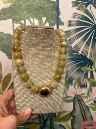 Chunky Beaded Necklace with Gold Oval