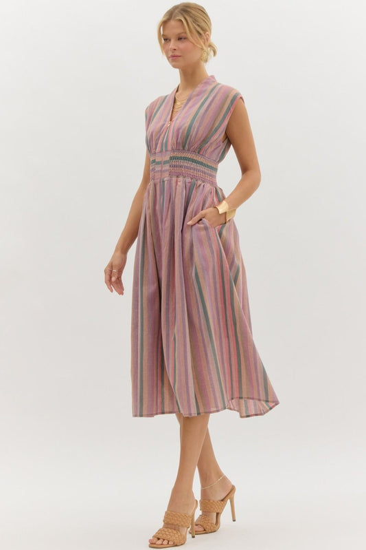 Acai Multicolor Stripe Zipper Front Dress