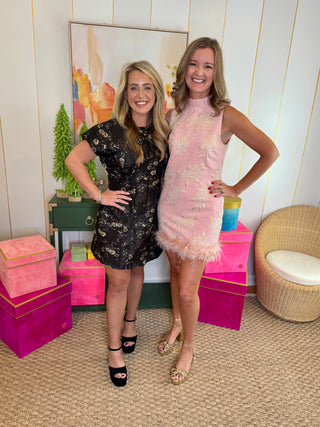 Black Jacquard Cap Sleeve Dress THML