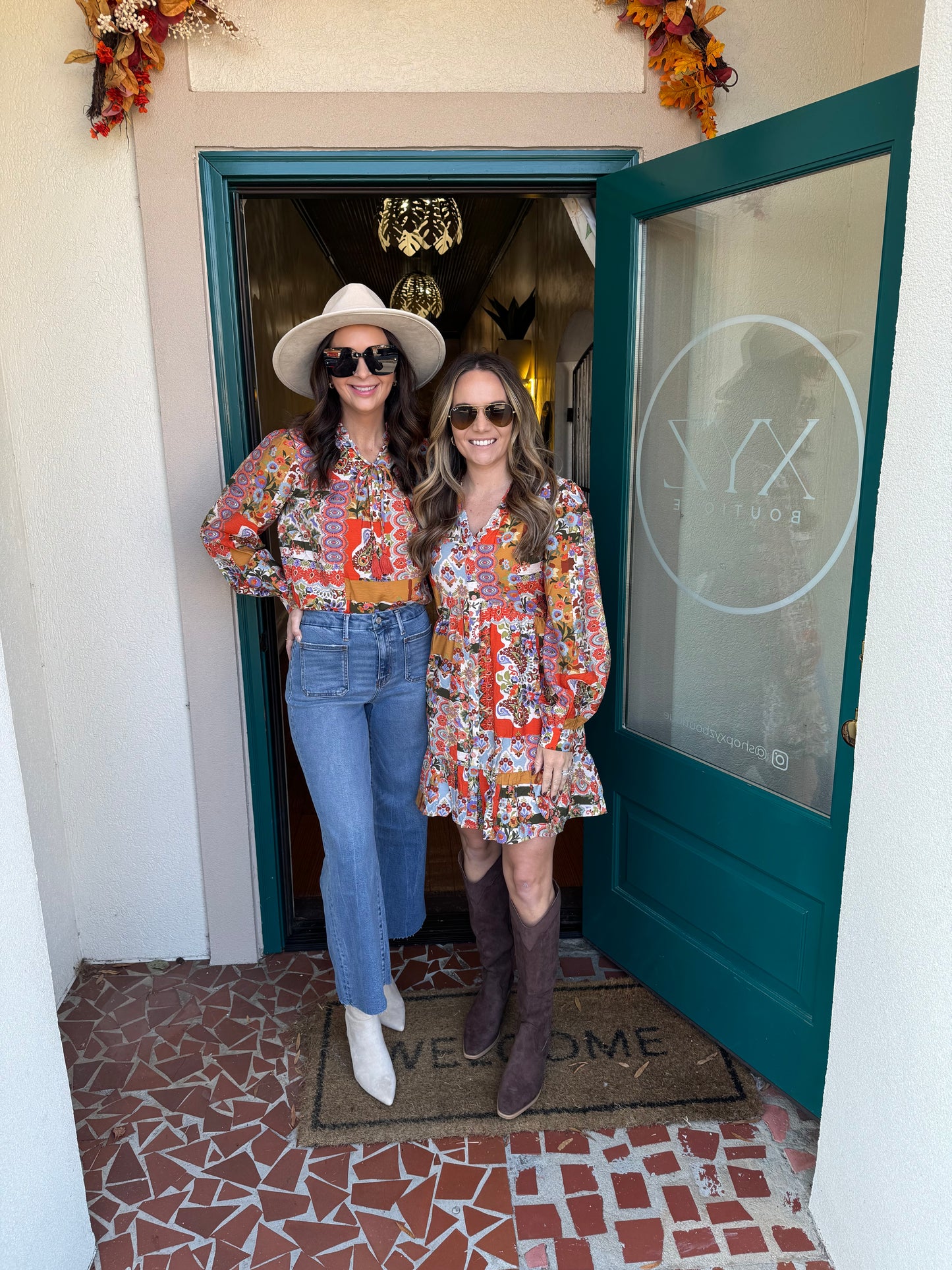 Patchwork Print Ruffled V-neckline Dress