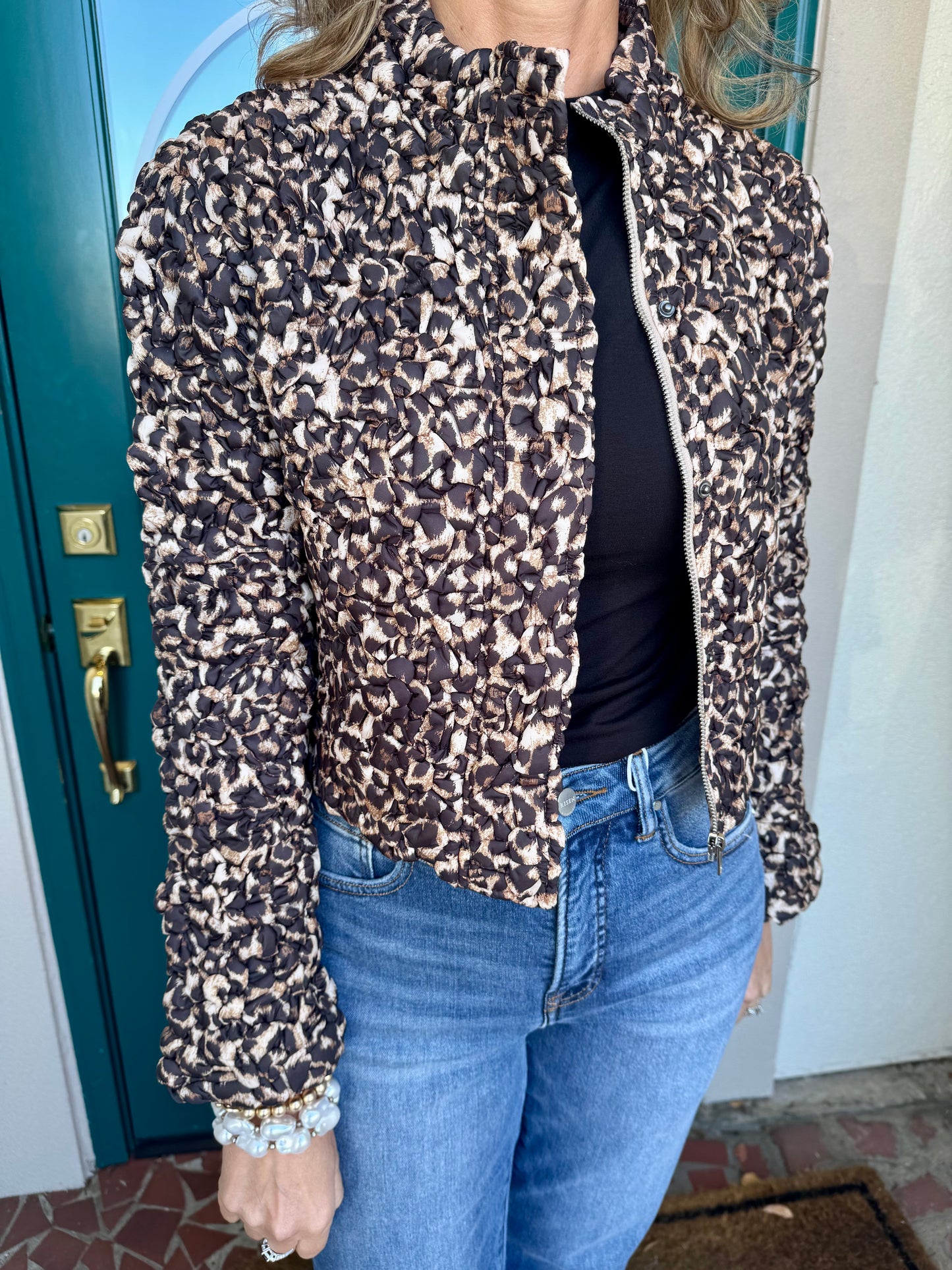 Brown Leopard Quilting Puffed Jacket