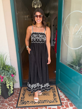 Black Embroidered Maxi Dress