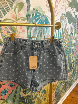 High Waist Dot Denim Shorts