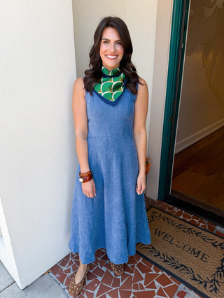 Faux Suede V Neck Midi Dress