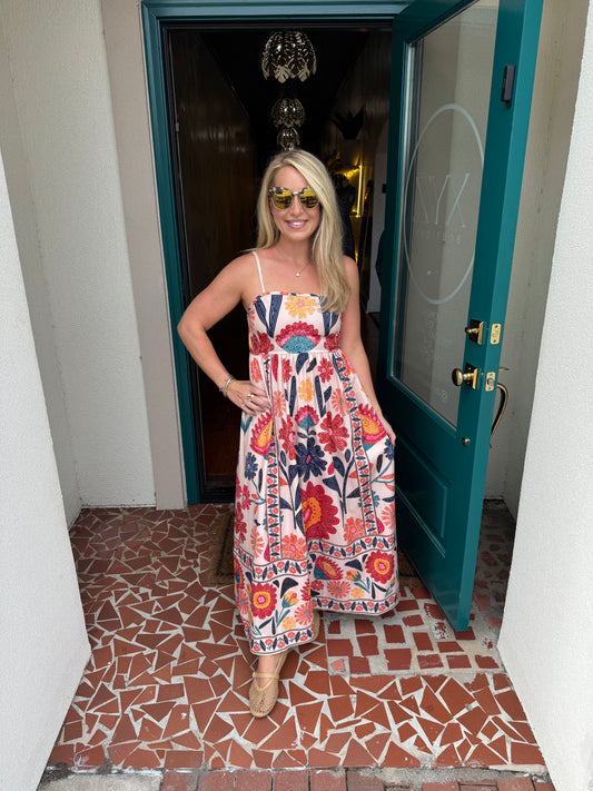 Floral Print Sleeveless Strap Maxi Dress