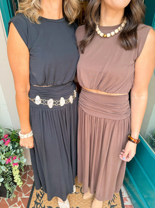 Gathered Waistband Knit Maxi Skirt