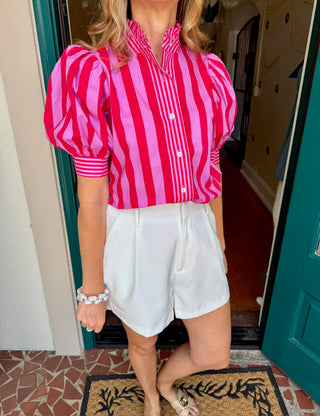 Striped Puff Sleeve Top